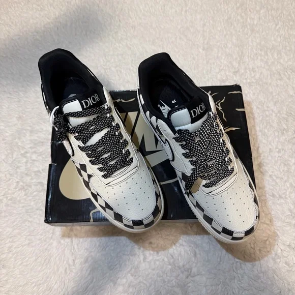 Dior Black and Cream Checkered Sneakers - Picture 4 of 7